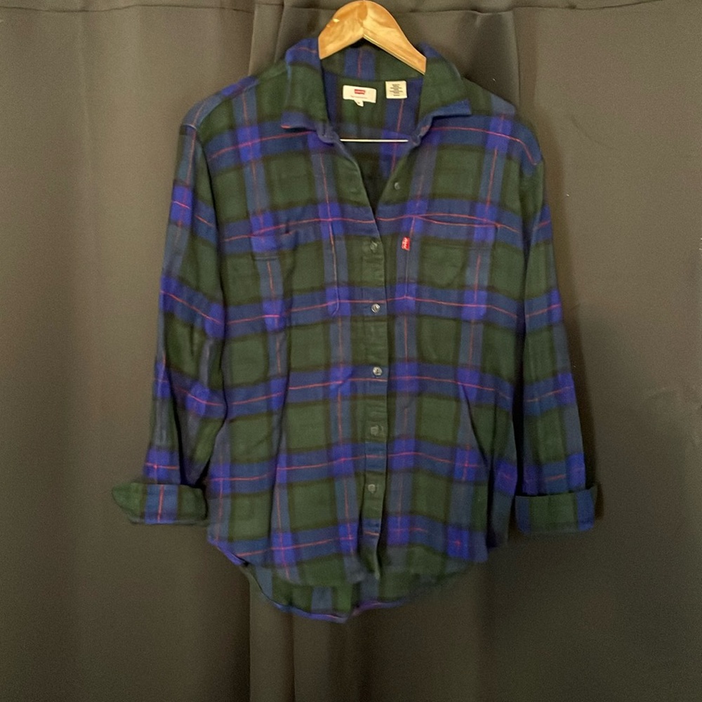 Levi’s Oversize Women’s Flannel Blue Green Size S